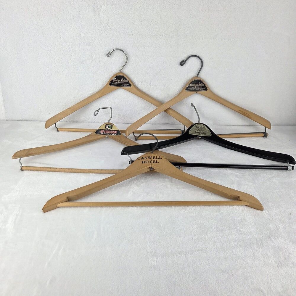 Lot Of 5 Vintage Advertising Wooden Clothes Hangers‎ McGregor Caswell Hotel